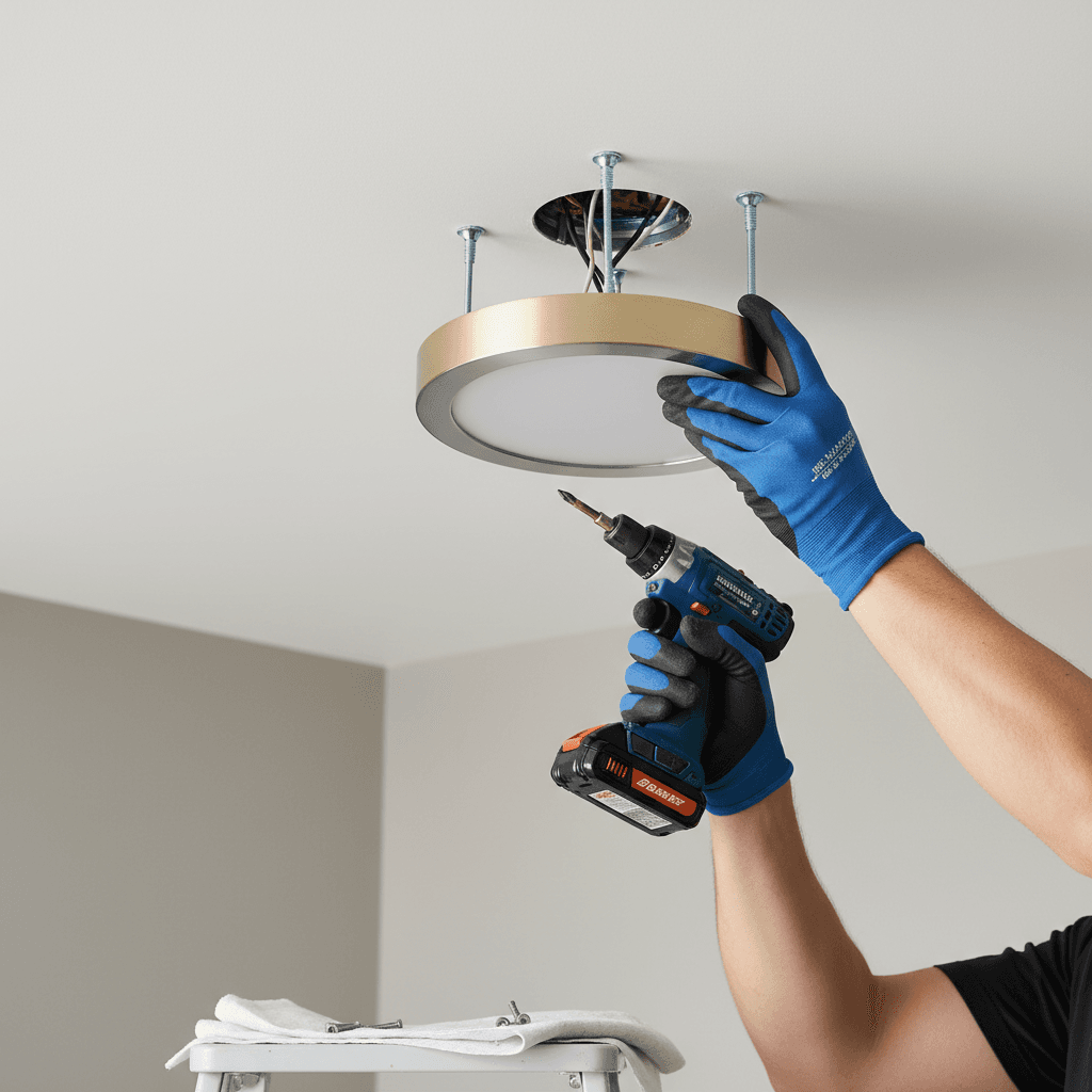 Light fixture installation on a ceiling