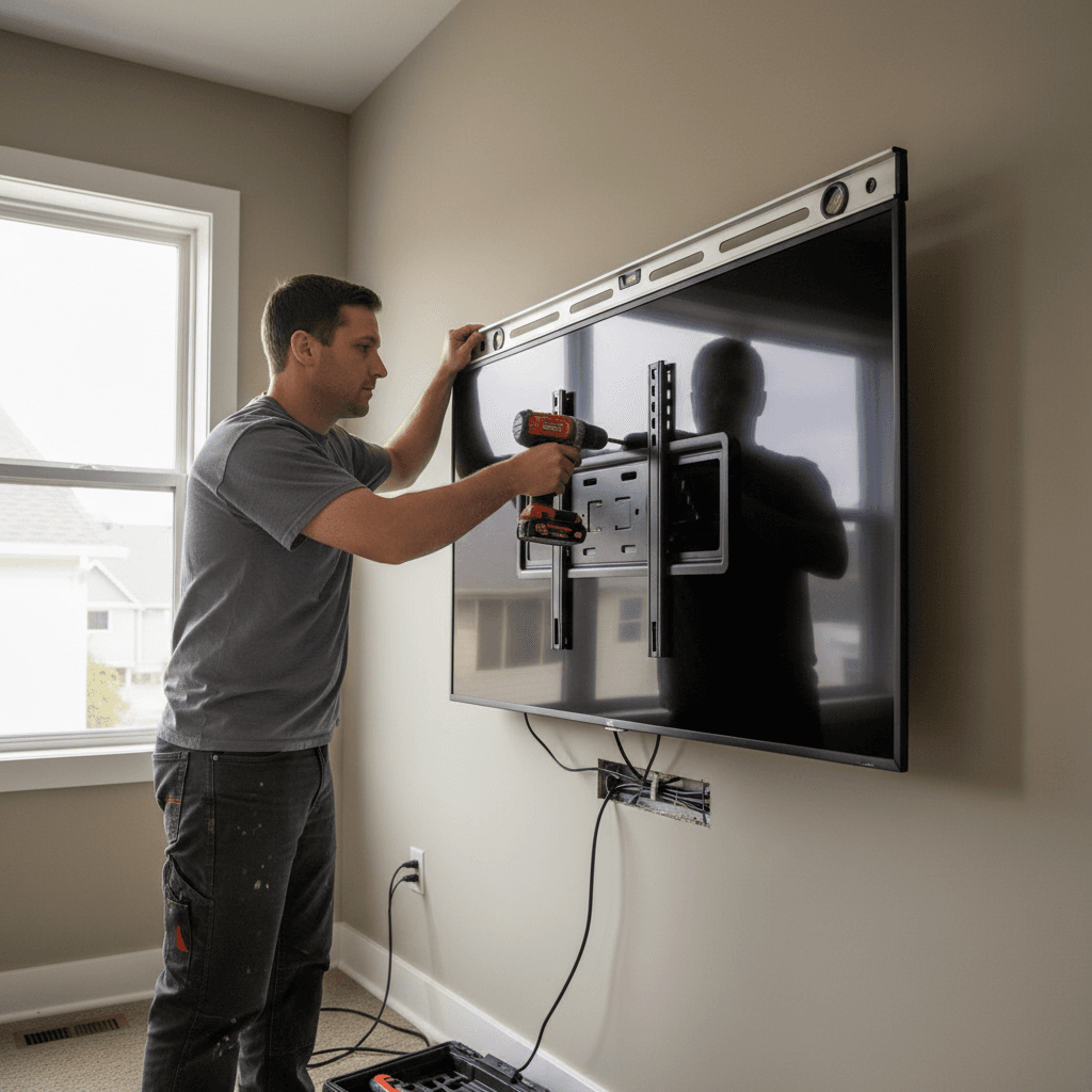TV being mounted securely on a wall