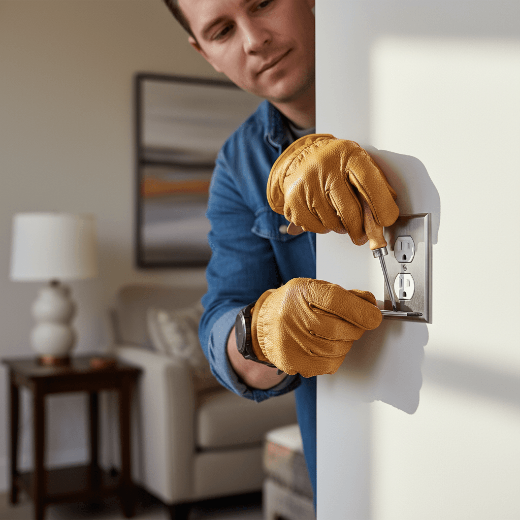 Skilled handyman measuring wall section during home repair project in Bergen County residence