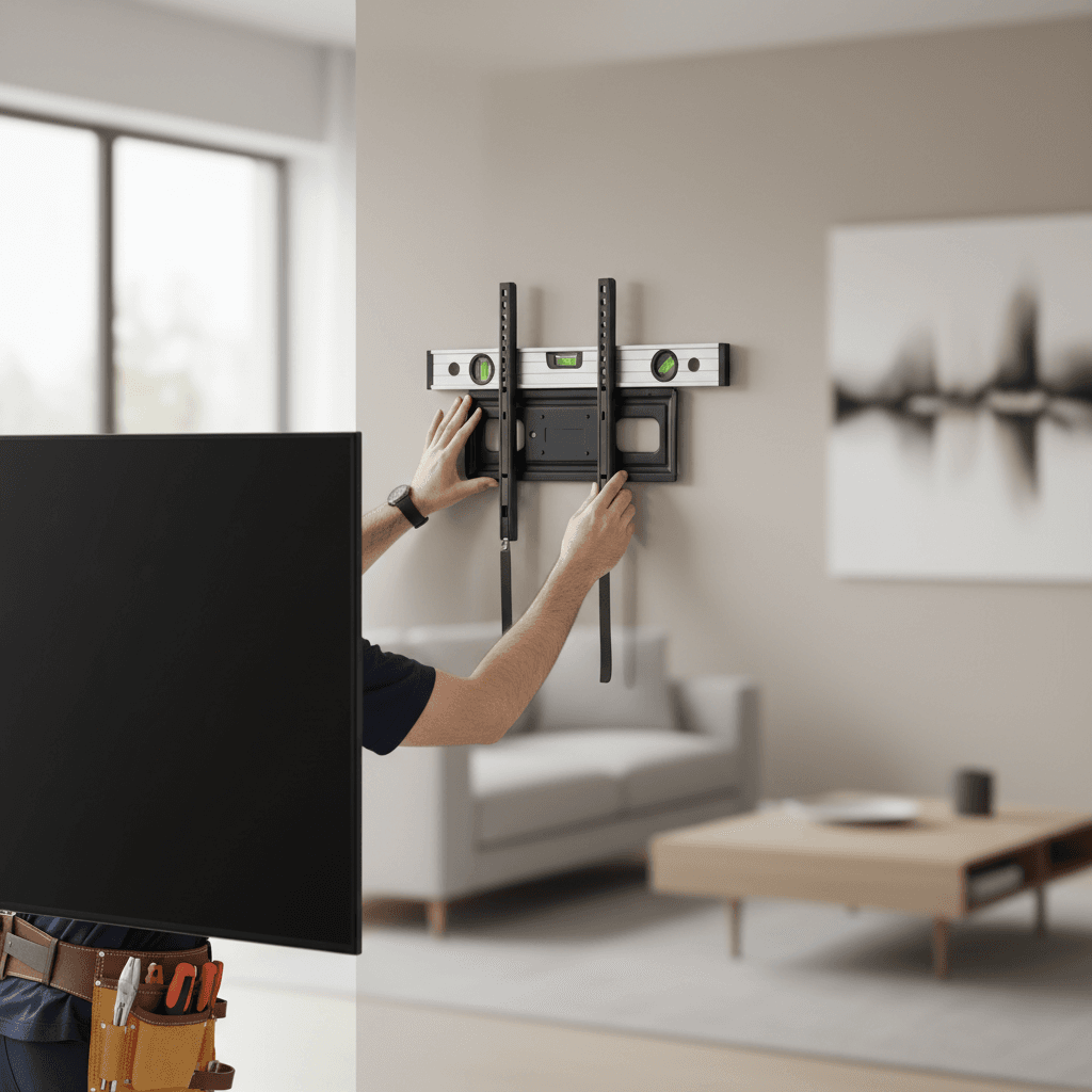 TV mounting bracket being installed on wall