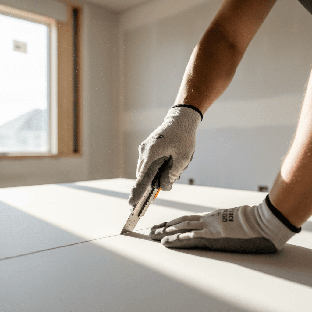 handyman performing drywall repair in a modern home